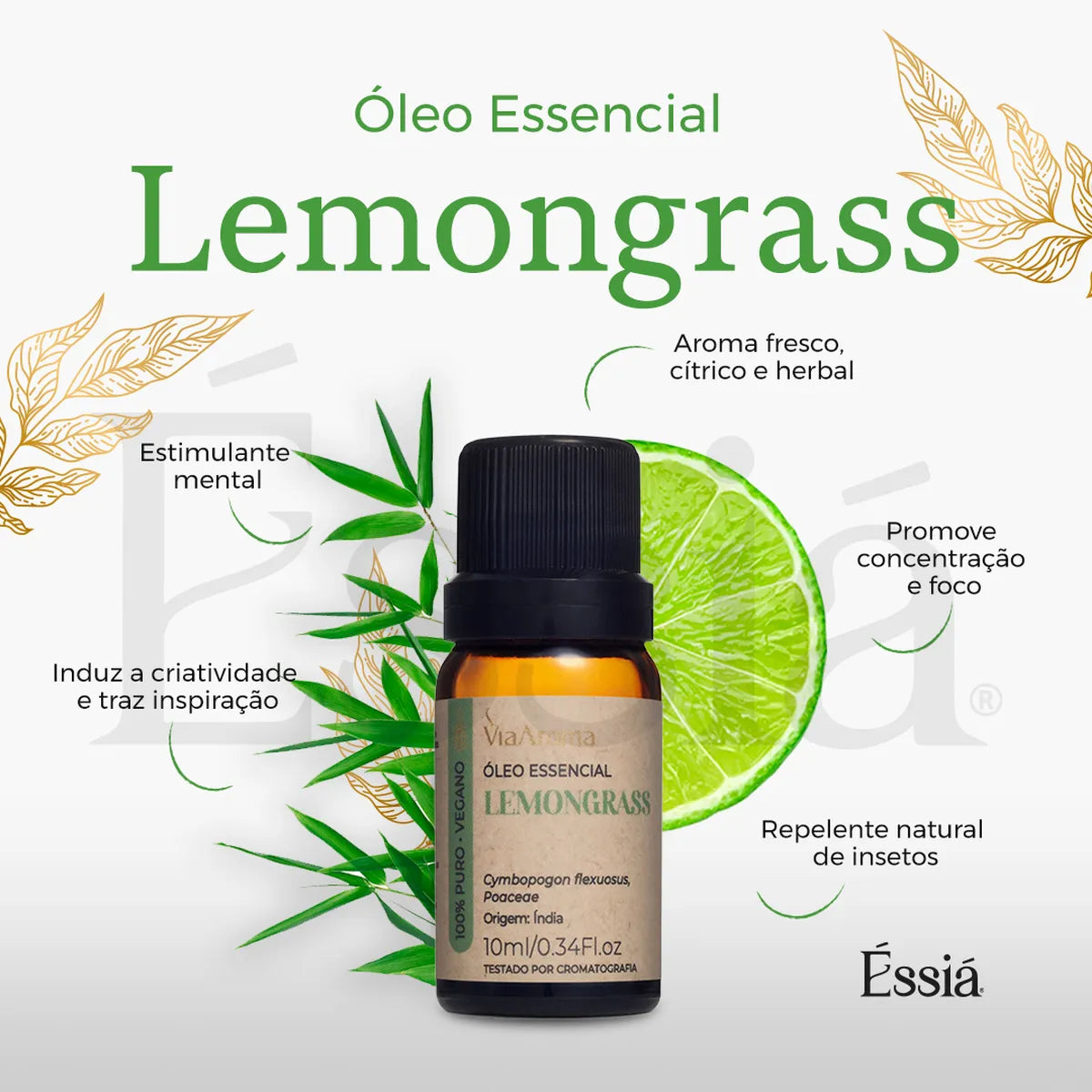 Óleo Essencial Lemongrass (Capim-limão) Via Aroma – 10 ml