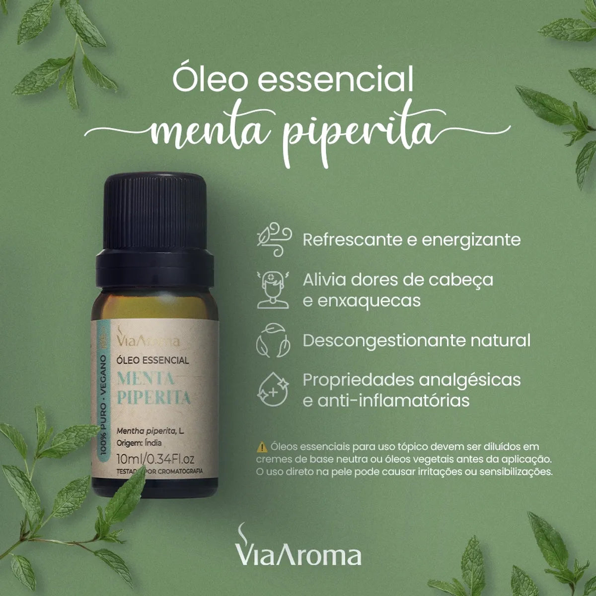 Óleo Essencial Menta Piperita (Hortelã-Pimenta) Via Aroma – 10 ml