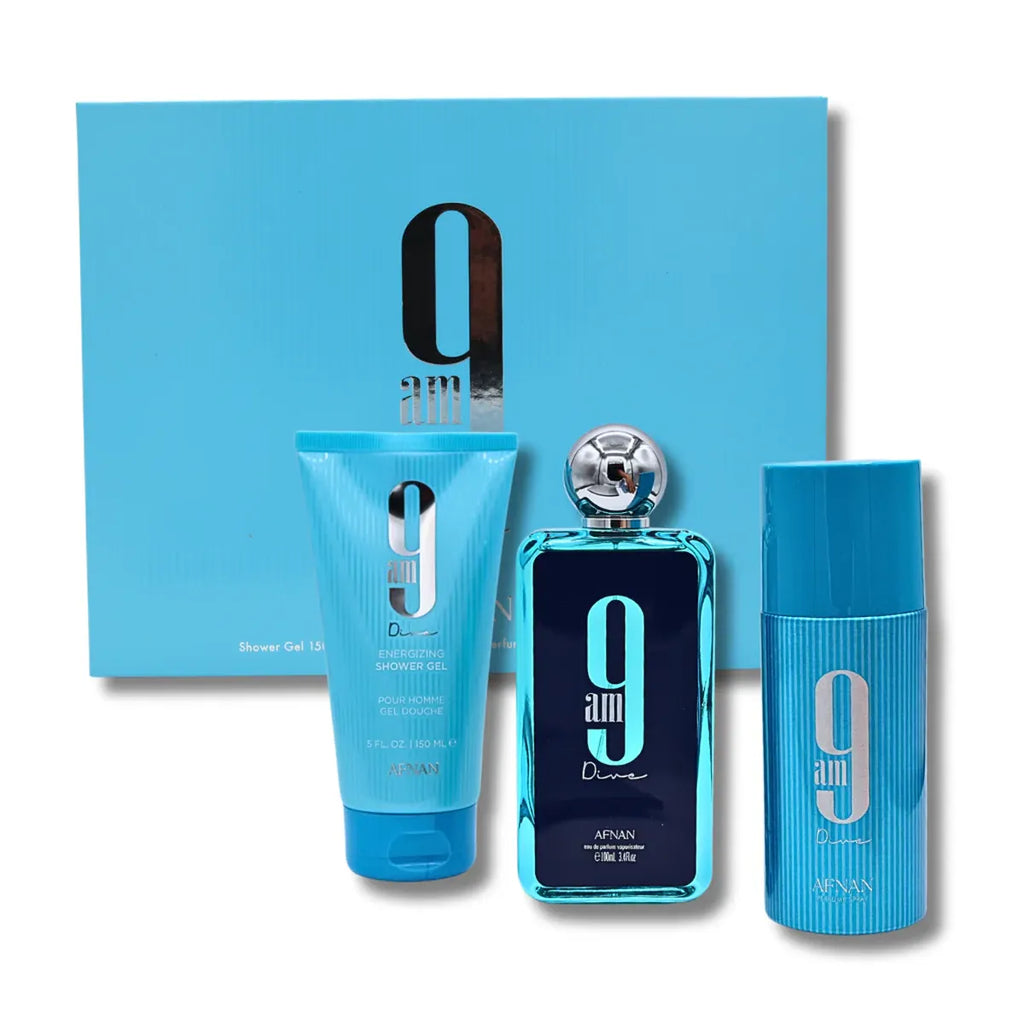 9 AM Dive Kit 3 × (EDP 100 ml + Shower Gel 150 ml + Deodorant 150 ml) Unissex