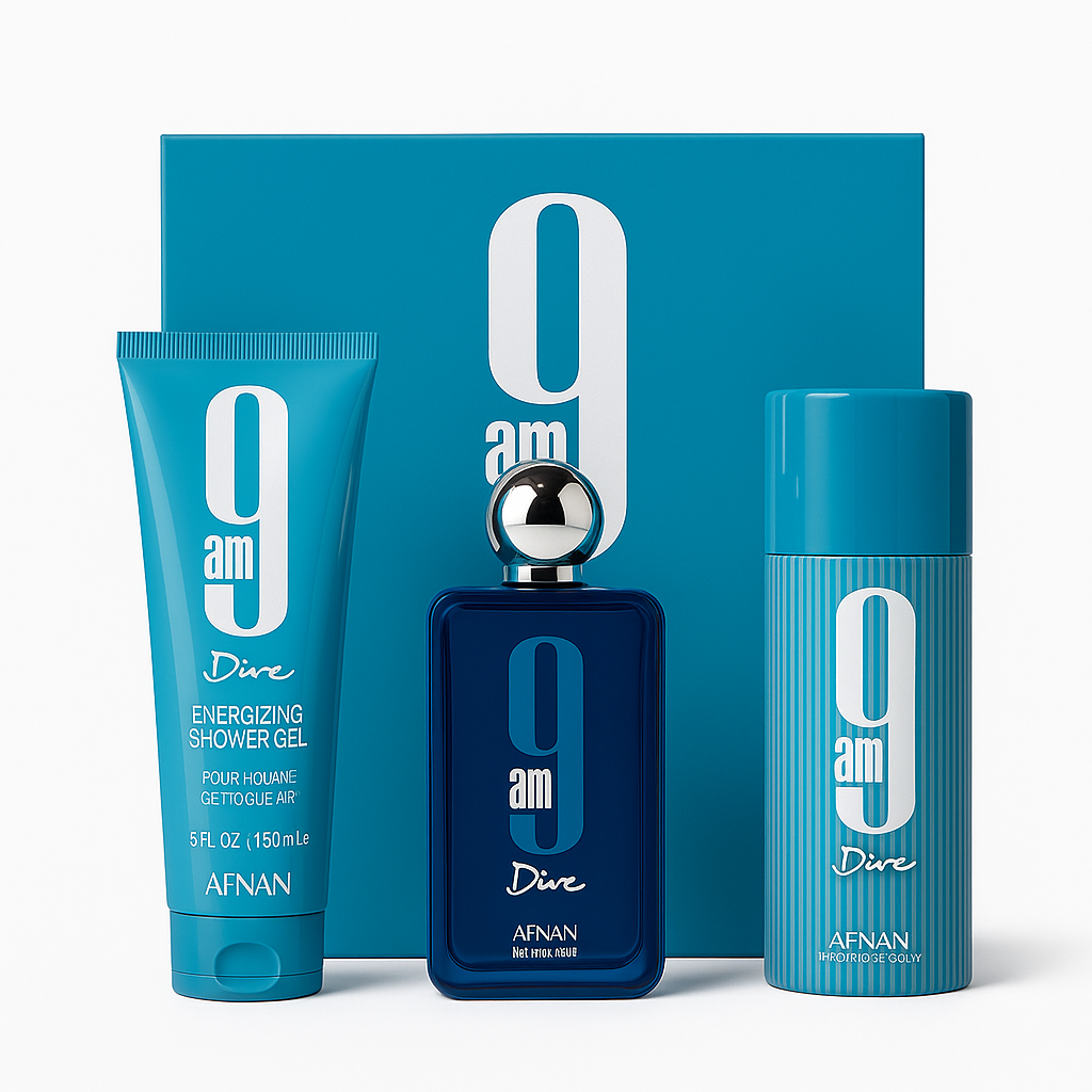 9 AM Dive Kit 3 × (EDP 100 ml + Shower Gel 150 ml + Deodorant 150 ml) Unissex