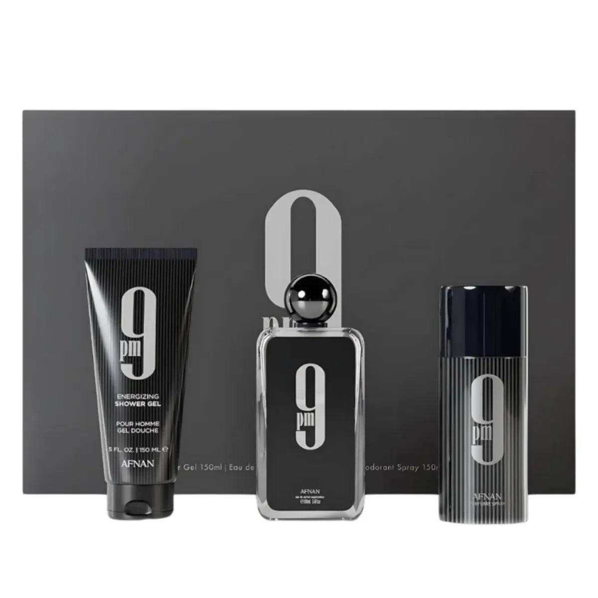 9 PM Kit 3×100 ml EDP + Shower Gel + Deo Masculino
