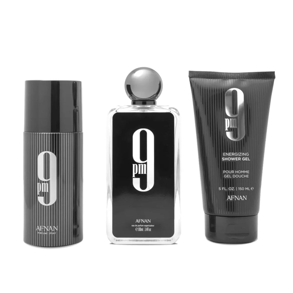 9 PM Kit 3×100 ml EDP + Shower Gel + Deo Masculino